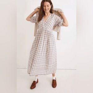 Madewell Marianna Puff Sleeve Midi Dress Plaid Size Medium